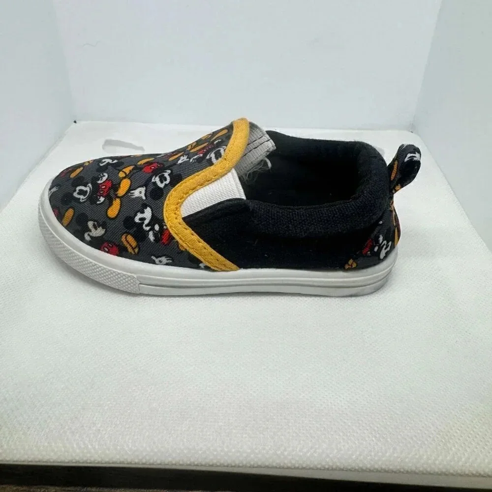 Disney Mickey Mouse Slip On Shoes Black Gray Yellow Toddler Size 5/6